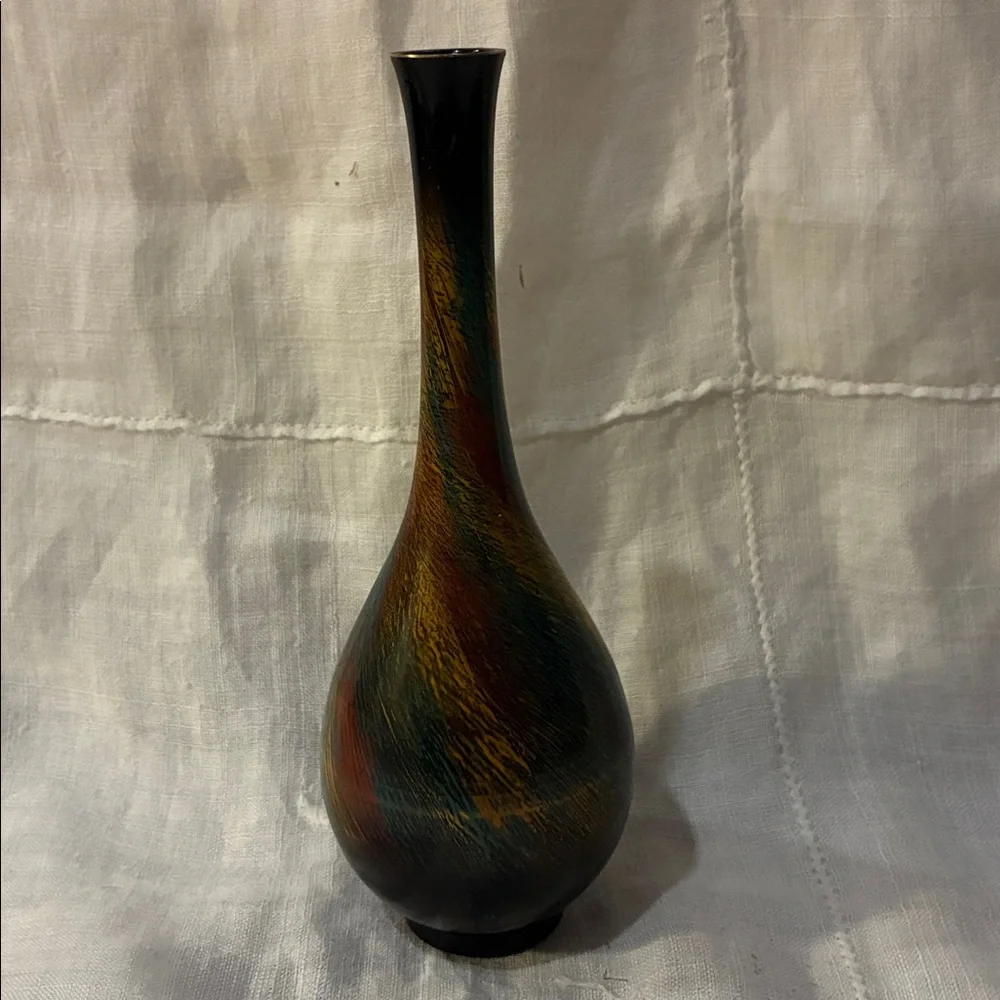 Toyo 7” Multicolor Ceramic Vase Metal Multicolor  Bud Vase